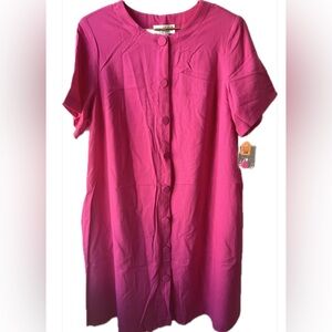 Vintage 80s Brown Stone Studio Button Up Structured Hot Pink Dress